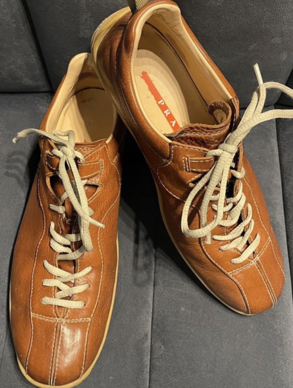 Prada Vintage Prada Men's Tan Brown Leather Lace Up Casual Shoes Size US 11 / EU 44 - 15 Thumbnail