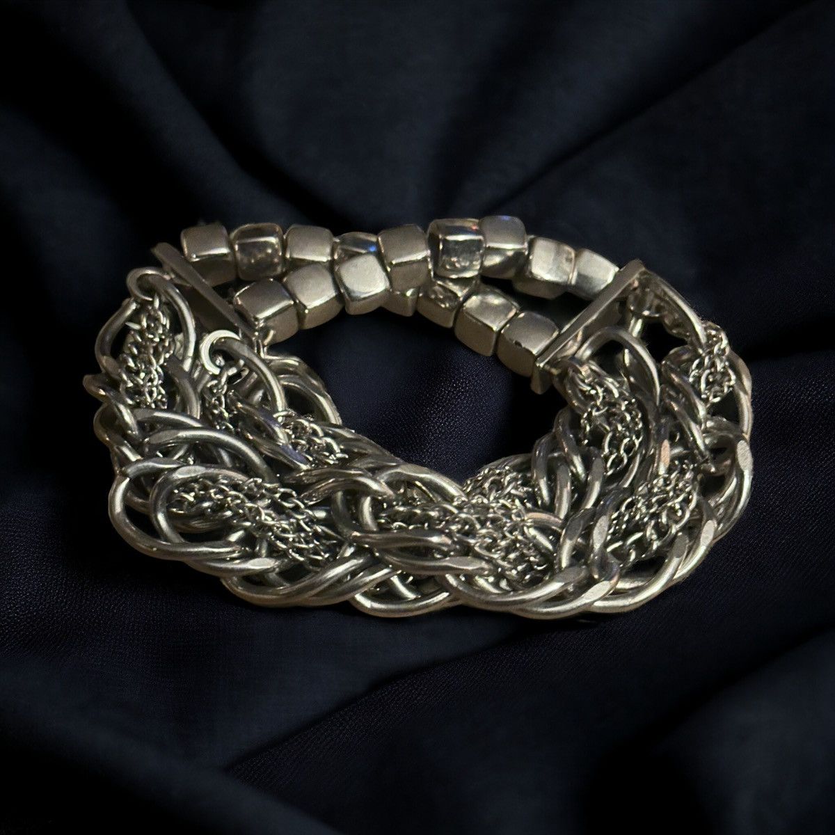 Other Silver tone chunky double chain stretch bracelet Size ONE SIZE - 1 Thumbnail