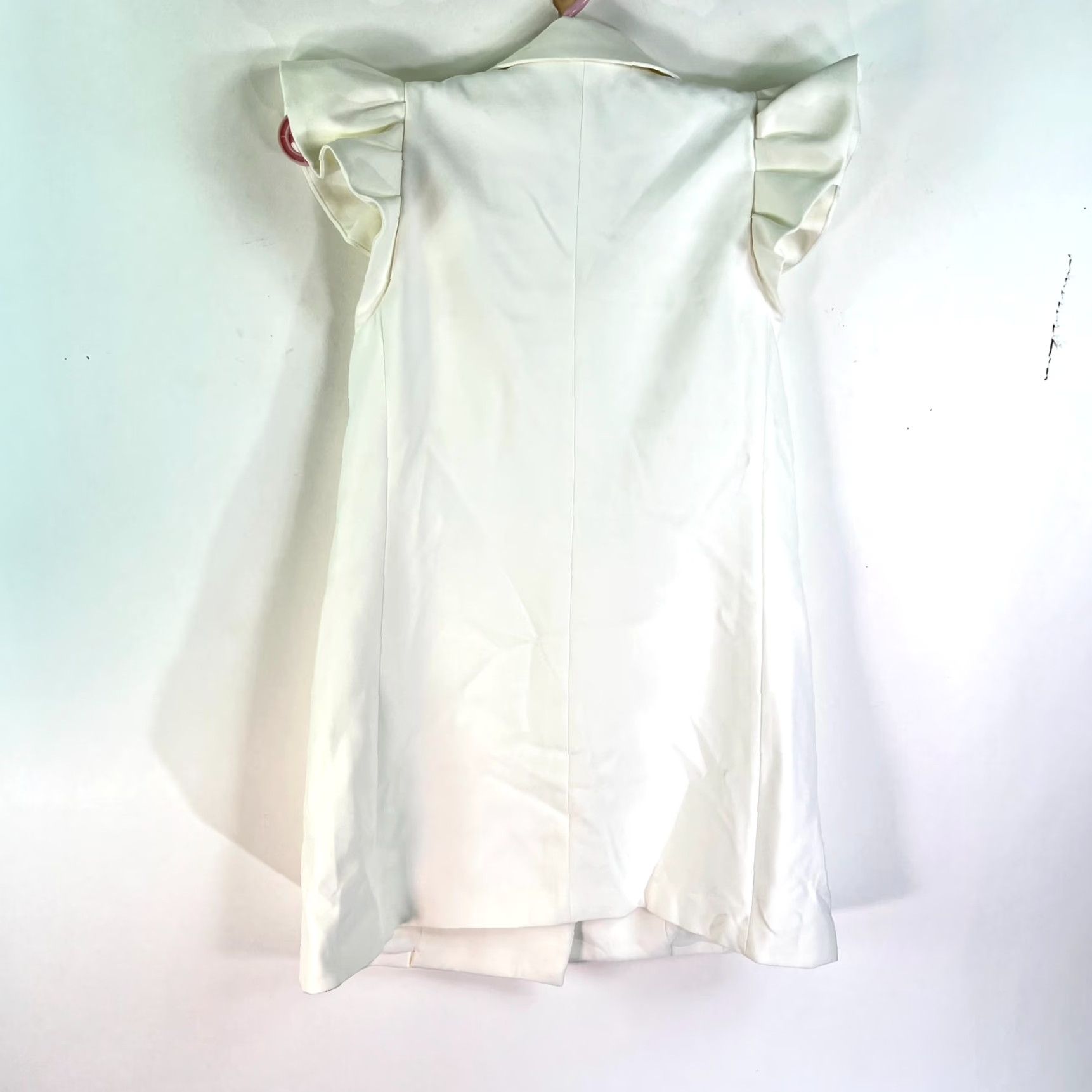Vintage Beulah Patchwork Ruffles White Dress – Woman M Midi Chiffon Jacket Dress, Sleeveless, Double Breasted, Business/Cocktail, Regular Size M, White Size M / US 6-8 / IT 42-44 - 6 Thumbnail