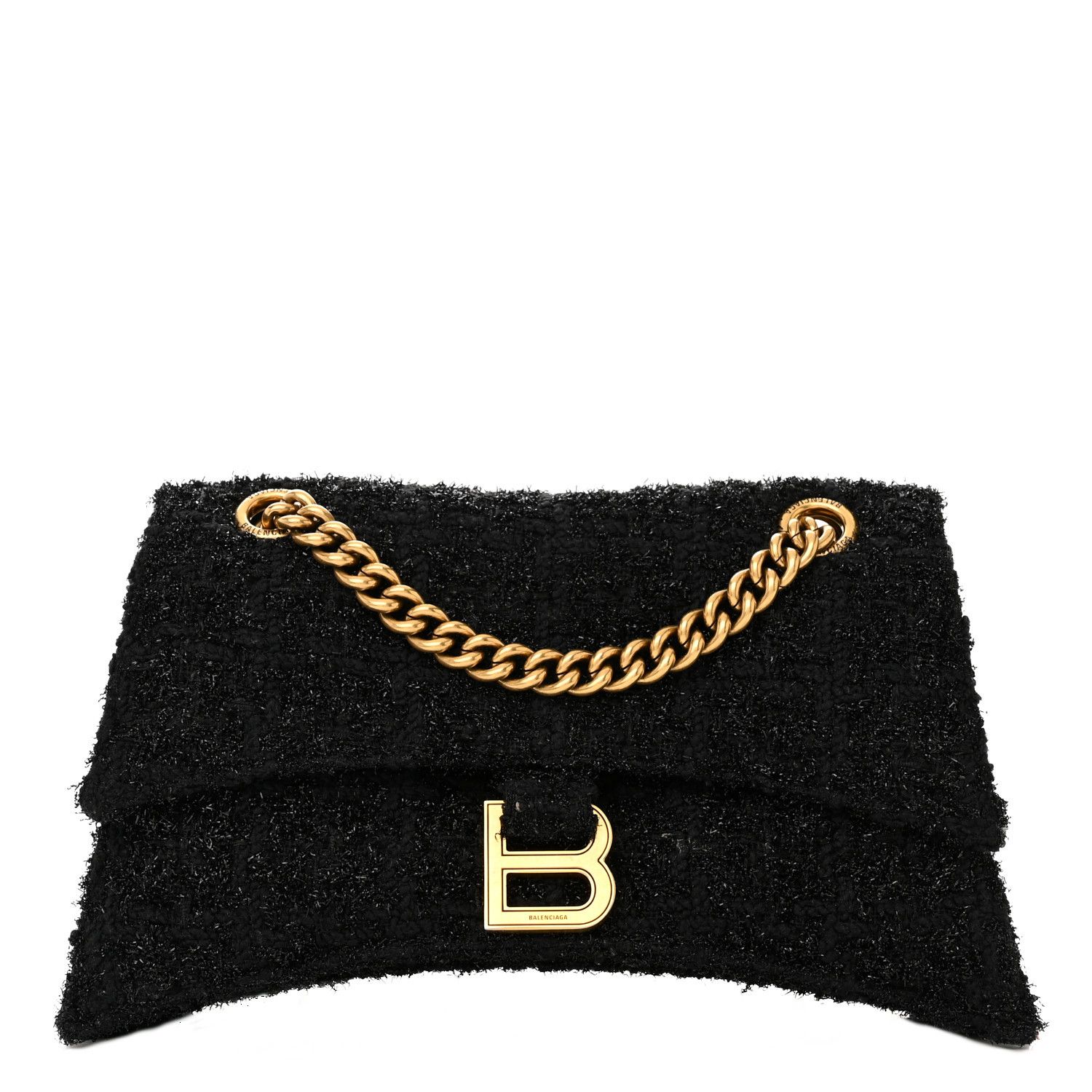 Balenciaga o1mt1gz0924 Size: OS / Crush Small Chain Bag Tweed in Black Size ONE SIZE - 1 Thumbnail
