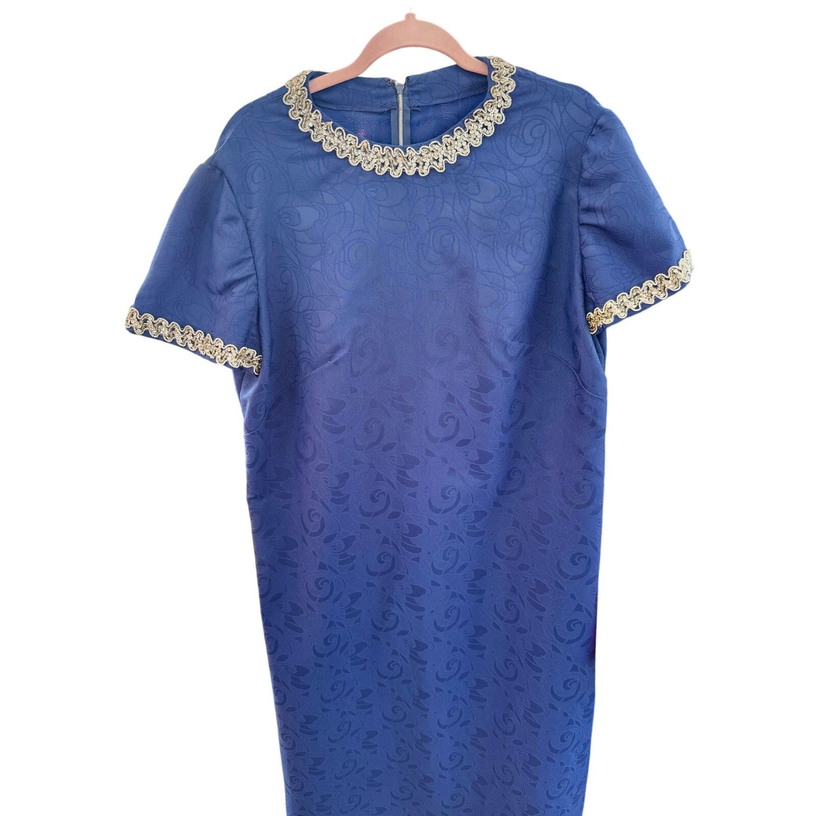 Vintage Vintage Navy Blue Embossed Silver Sequin Maxi Dress Large Size L / US 10 / IT 46 - 3 Thumbnail