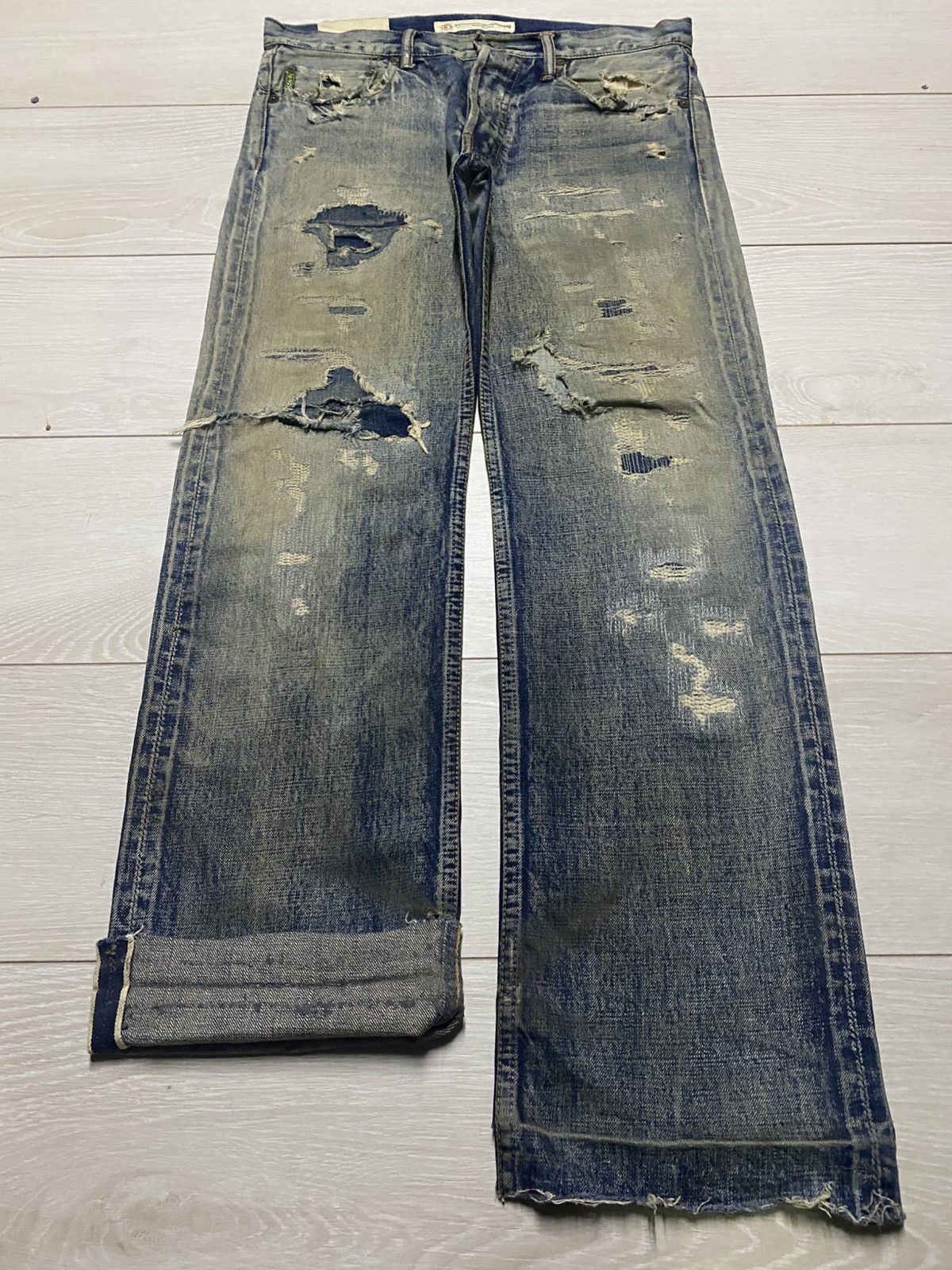 FDMTL Classic Straight Denim Crazy Mud Wash Jeans Size US 33 - 1 Thumbnail