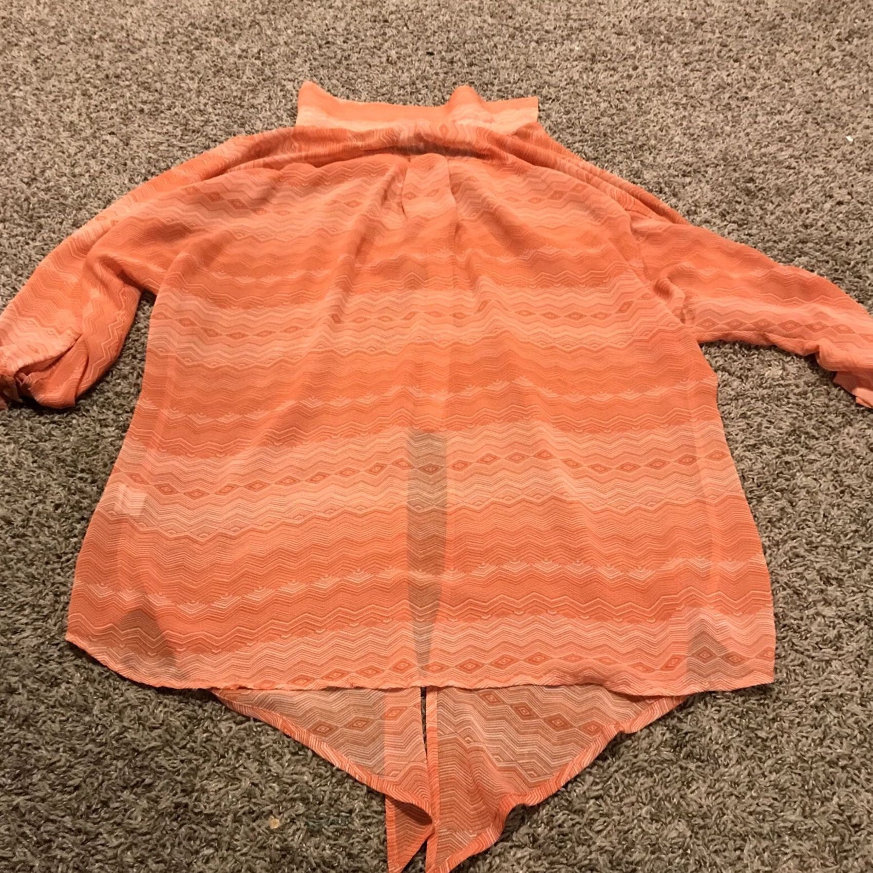 Vintage S twelve Front Blouse S Orange Geometric 3/4 Sleeve Tie Front Sheer Womens Regular Size XS-XL? Size S / US 4 / IT 40 - 4 Thumbnail