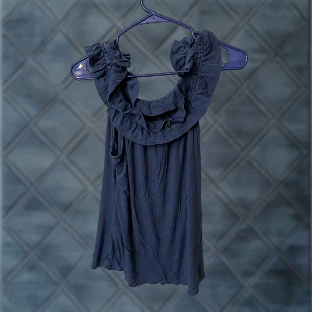 Vintage BCBG Paris Max Azria Blue Tank Top Women's Size L Sleeveless Scoop Neck Ruffle Casual Size L / US 10 / IT 46 - 1 Thumbnail