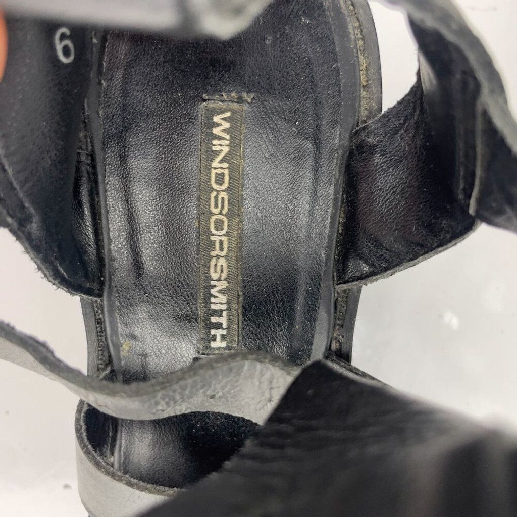 WINDSOR SMITH Leather Block Heel Ankle Straps Black Sandal