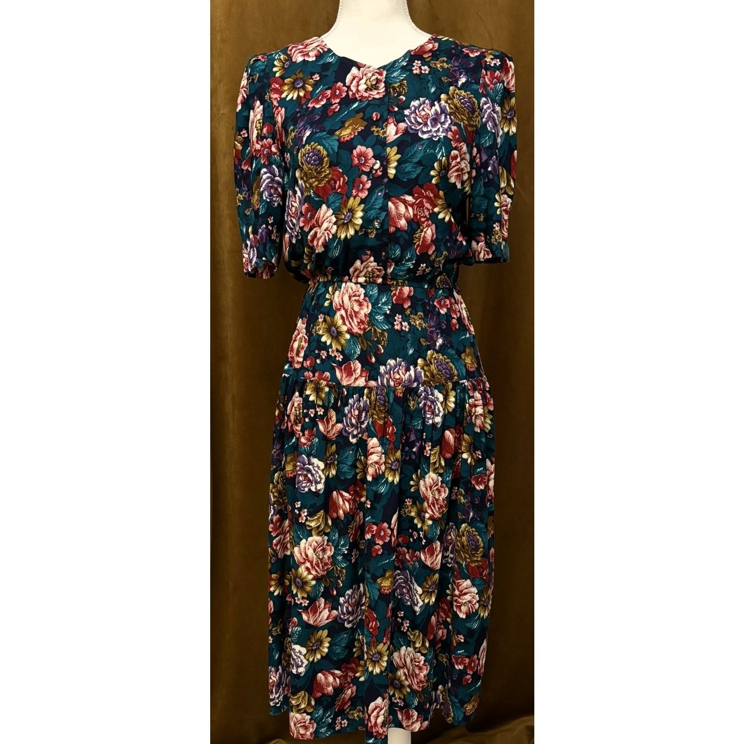 Other Vintage Pellini Floral Midi Dress 7/8 Short Sleeve Size M / US 6-8 / IT 42-44 - 4 Thumbnail