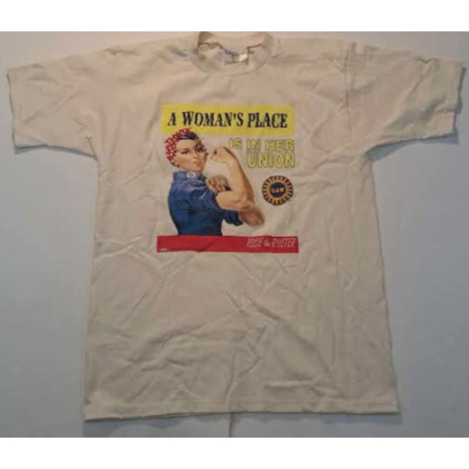 Vintage VINTAGE UAW Rosie the Riveter Woman's Place Union T-Shirt Lifewear USA Medium Tan Short Sleeve Mens M USA Size US M / EU 48-50 / 2 - 2 Thumbnail