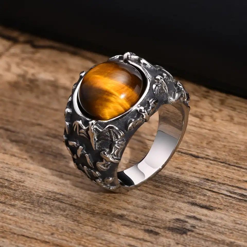 Other Cool Punk Tiger Eye Stone Signet Ring Size ONE SIZE - 1 Thumbnail