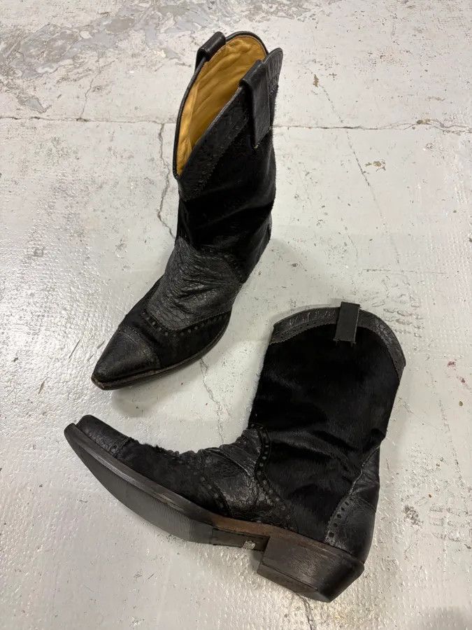 John Galliano John Galliano Black Pony Hair Leather Studded Cowboy Boots Size US 8 / EU 41 - 5 Thumbnail
