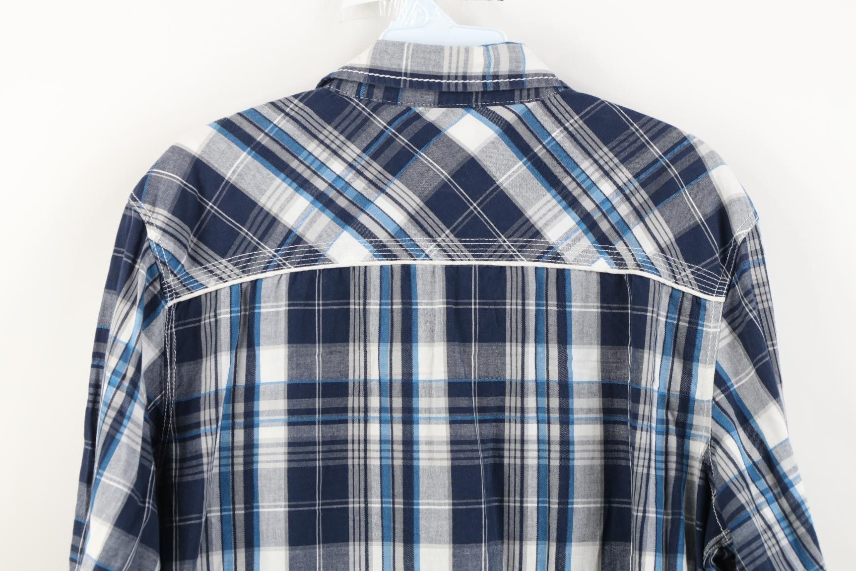 Vintage Buckle BKE Thick Stitch Western Snap Button Shirt Blue Plaid Size US L / EU 52-54 / 3 - 13 Thumbnail