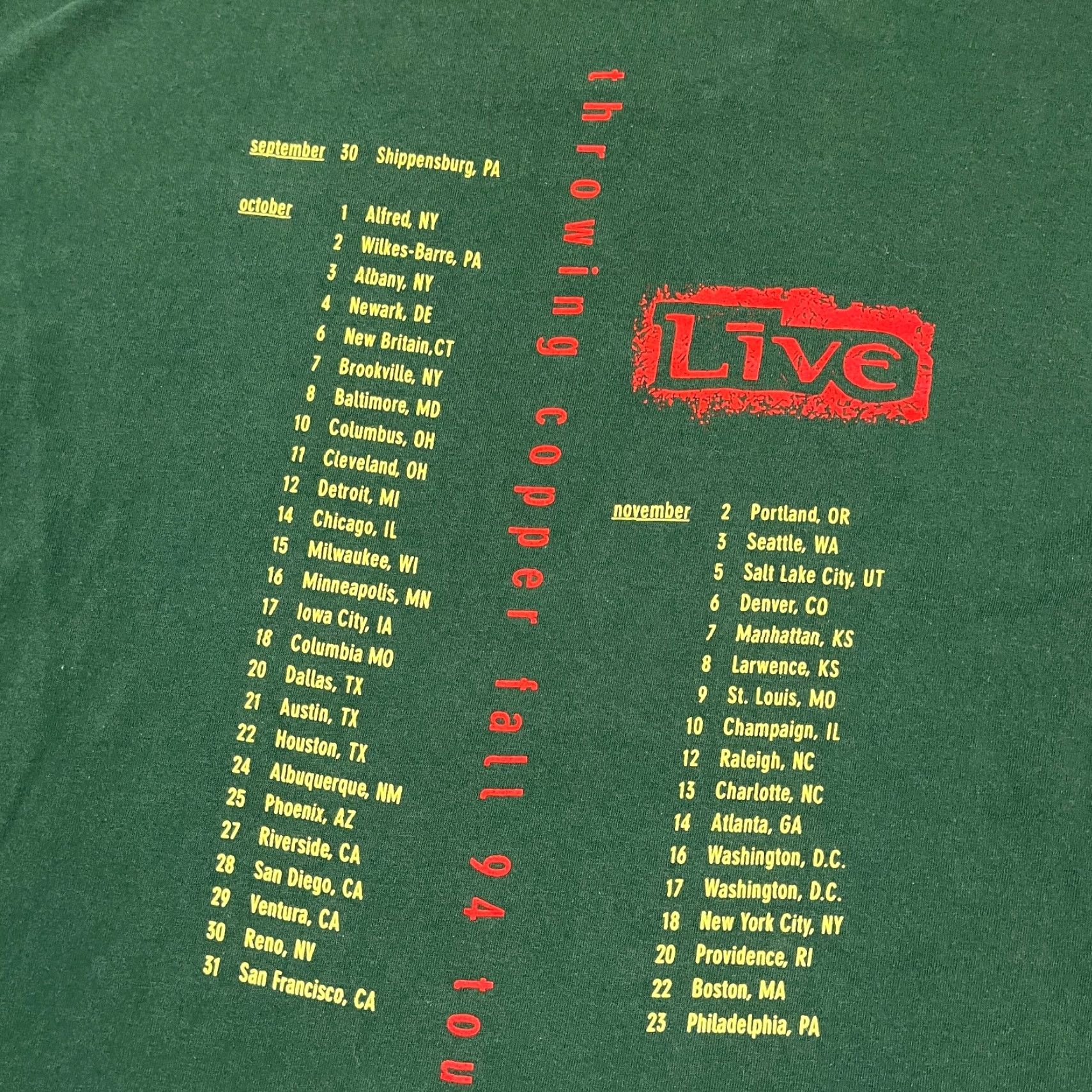Anvil VTG 90s Throwing Copper Shirt Mens XL 1994 Live Tour Concert Band Logo Graphic Print T-Shirt Anvil Cotton Green Size US XL / EU 56 / 4 - 3 Thumbnail