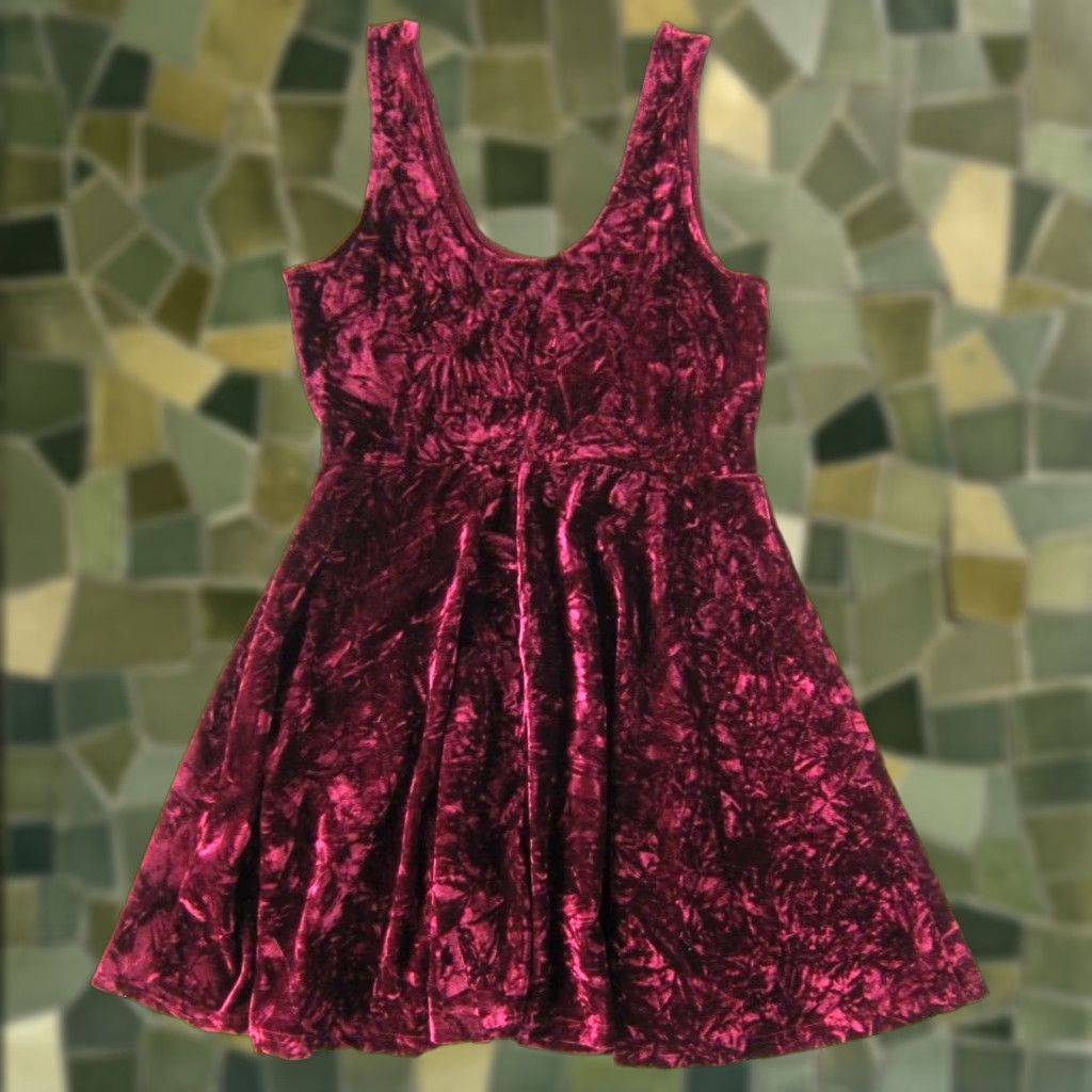 Velvet VINTAGE Papillon Red Velvet Shimmery Stretch Sleeveless Tank Sun Dress Medium Size M / US 6-8 / IT 42-44 - 1 Thumbnail