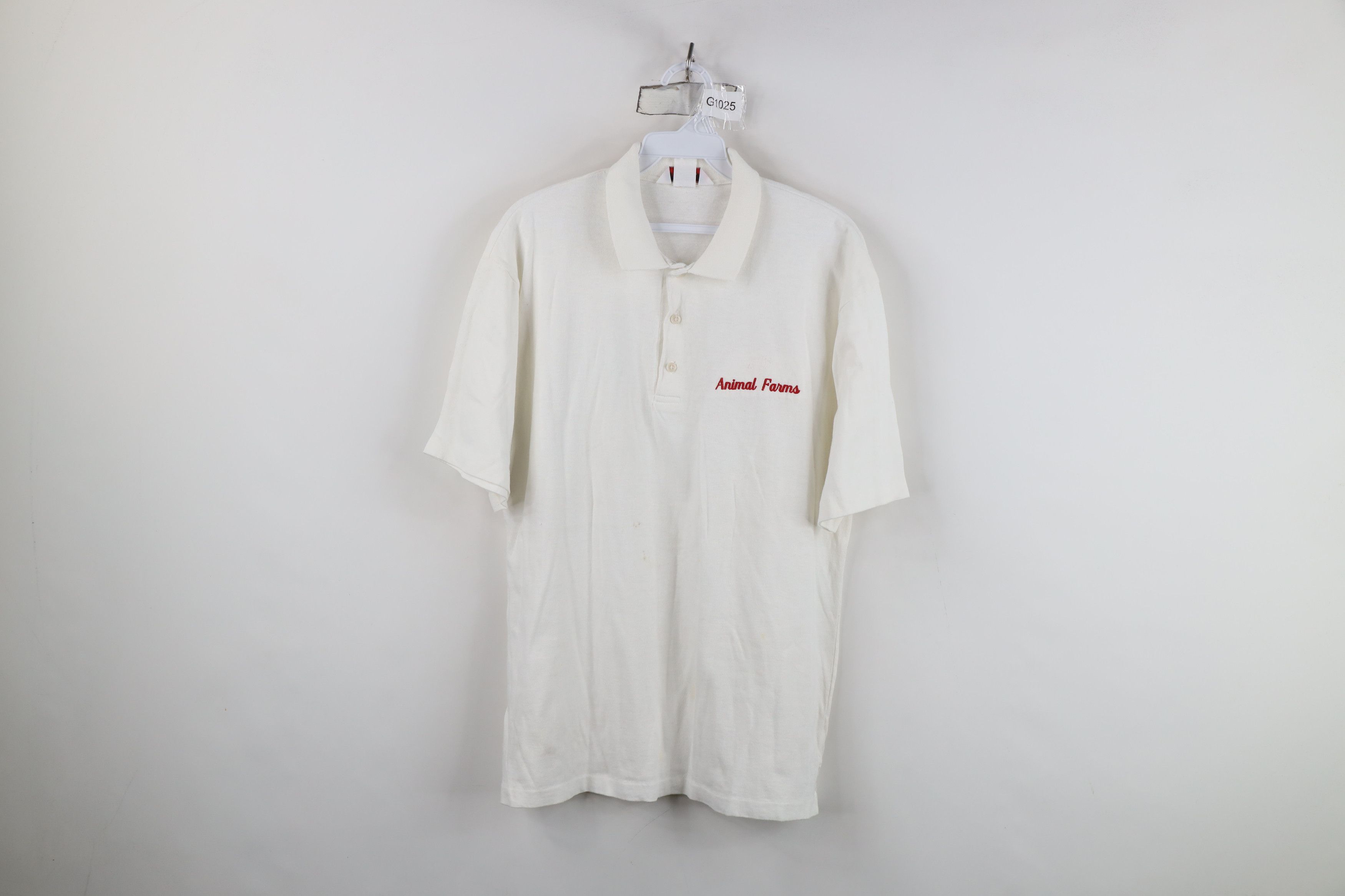 Vintage Vintage 80s 90s Spell Out Animal Farms Polo Shirt White USA Size US L / EU 52-54 / 3 - 1 Thumbnail