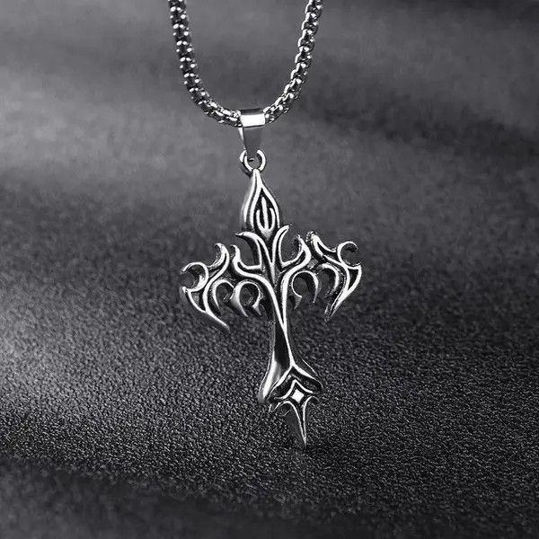 Jewelry Chrome Silver Cross Chain Goth God Pendant Necklace Size ONE SIZE - 6 Thumbnail