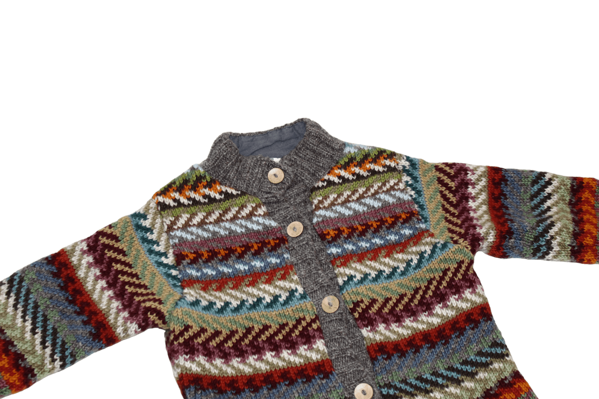 Japanese Brand PACHAMAMA Cowichan Handknit Wool Zip Front Lined Cardigan Size M / US 6-8 / IT 42-44 - 3 Thumbnail