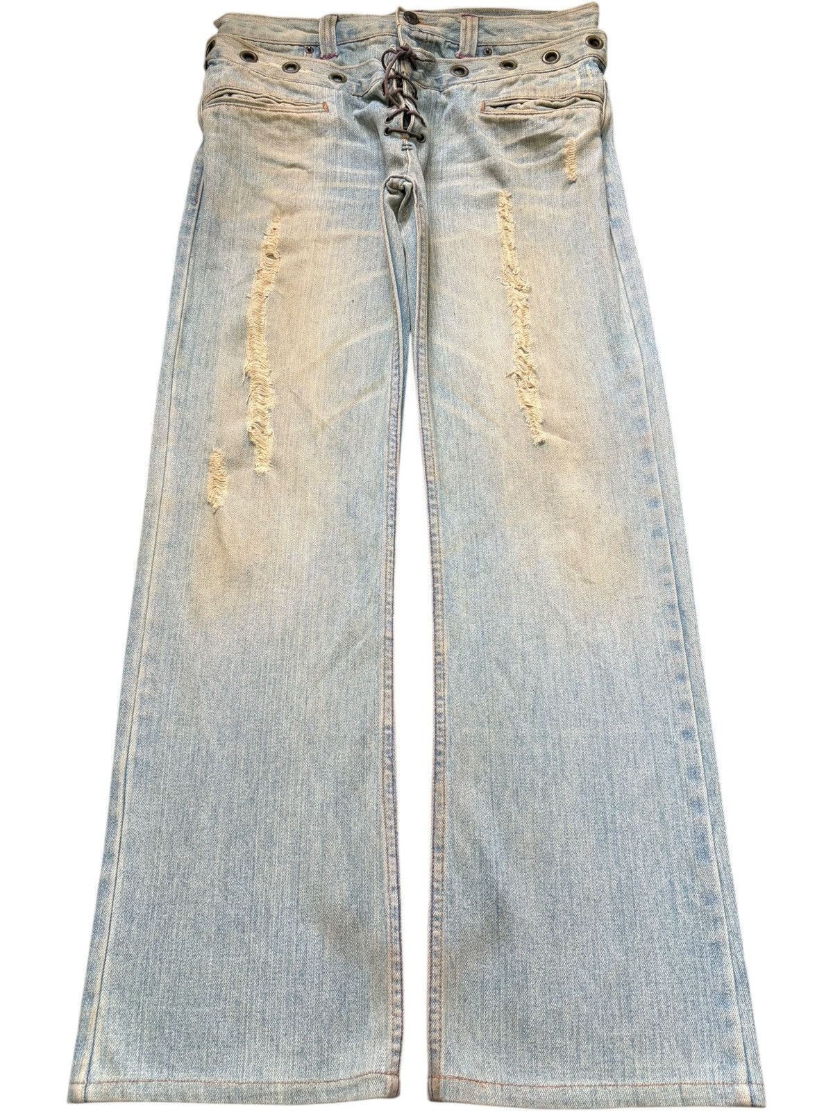 If Six Was Nine Vintage Nylaus Laced Up Double Waist Low Rise Flare Jeans Size 31" - 1 Thumbnail
