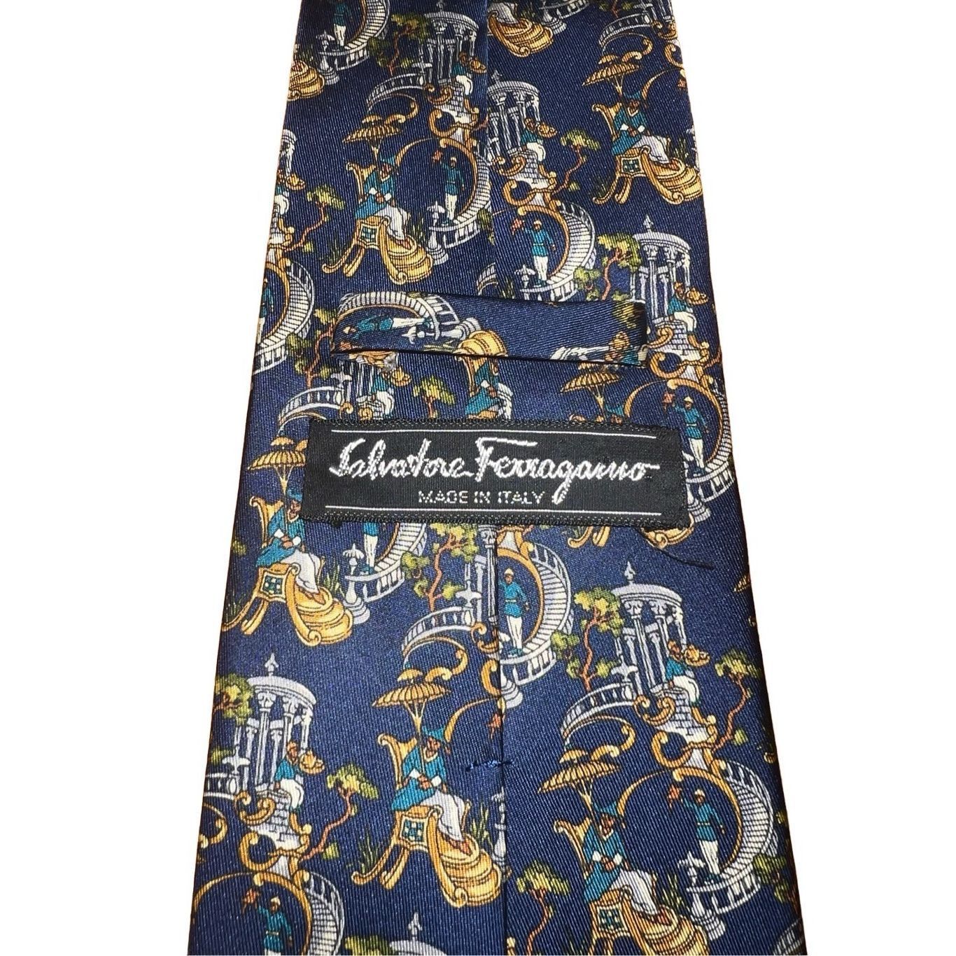 Salvatore Ferragamo Salvatore Ferragamo Navy Whimsical Painting Print Handmade T Size ONE SIZE - 3 Thumbnail