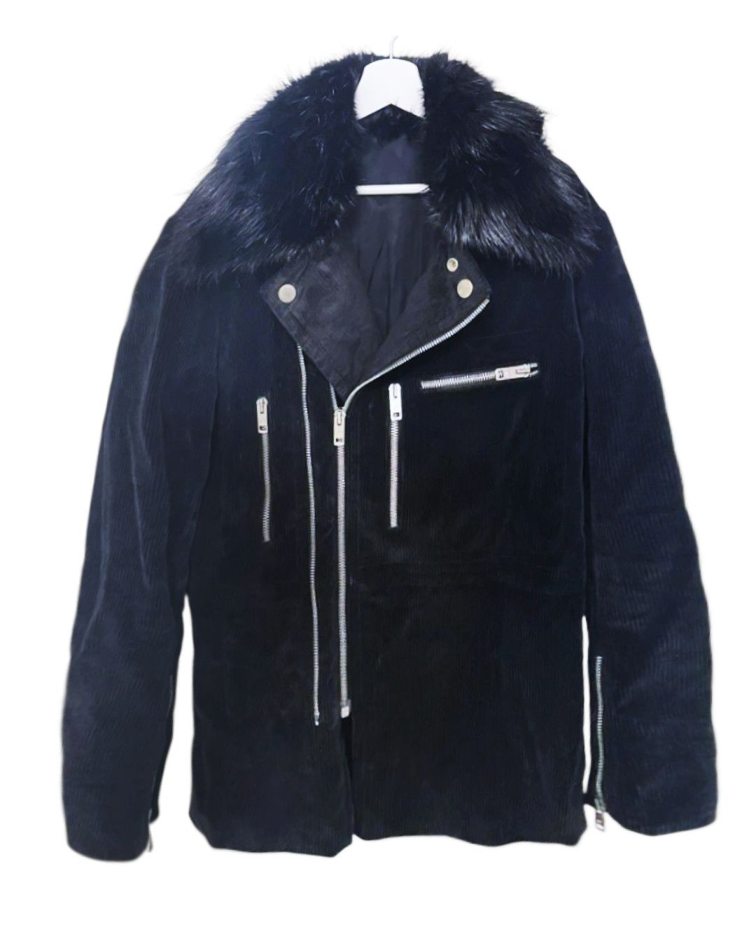 Gucci Gucci Black Corduroy Biker Jacket with Fur Collar, Italy Size US S / EU 44-46 / 1 - 1 Thumbnail
