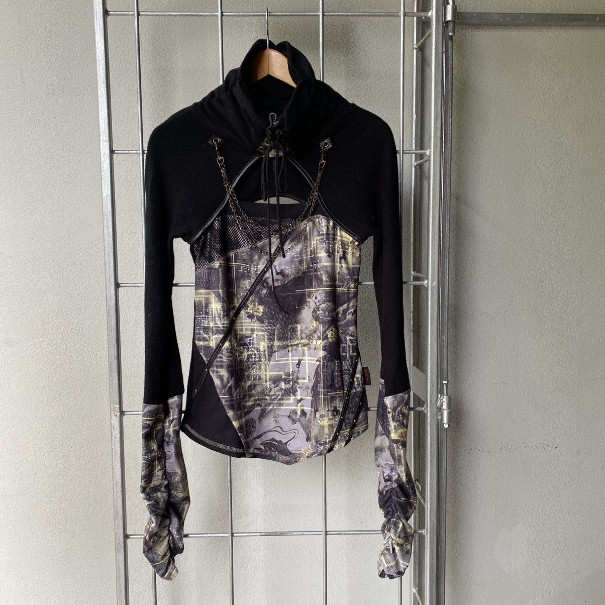 Japanese Brand OZZ CROCE Y2K Punk Black Dragon Print Layered Top Size S / US 4 / IT 40 - 20 Thumbnail