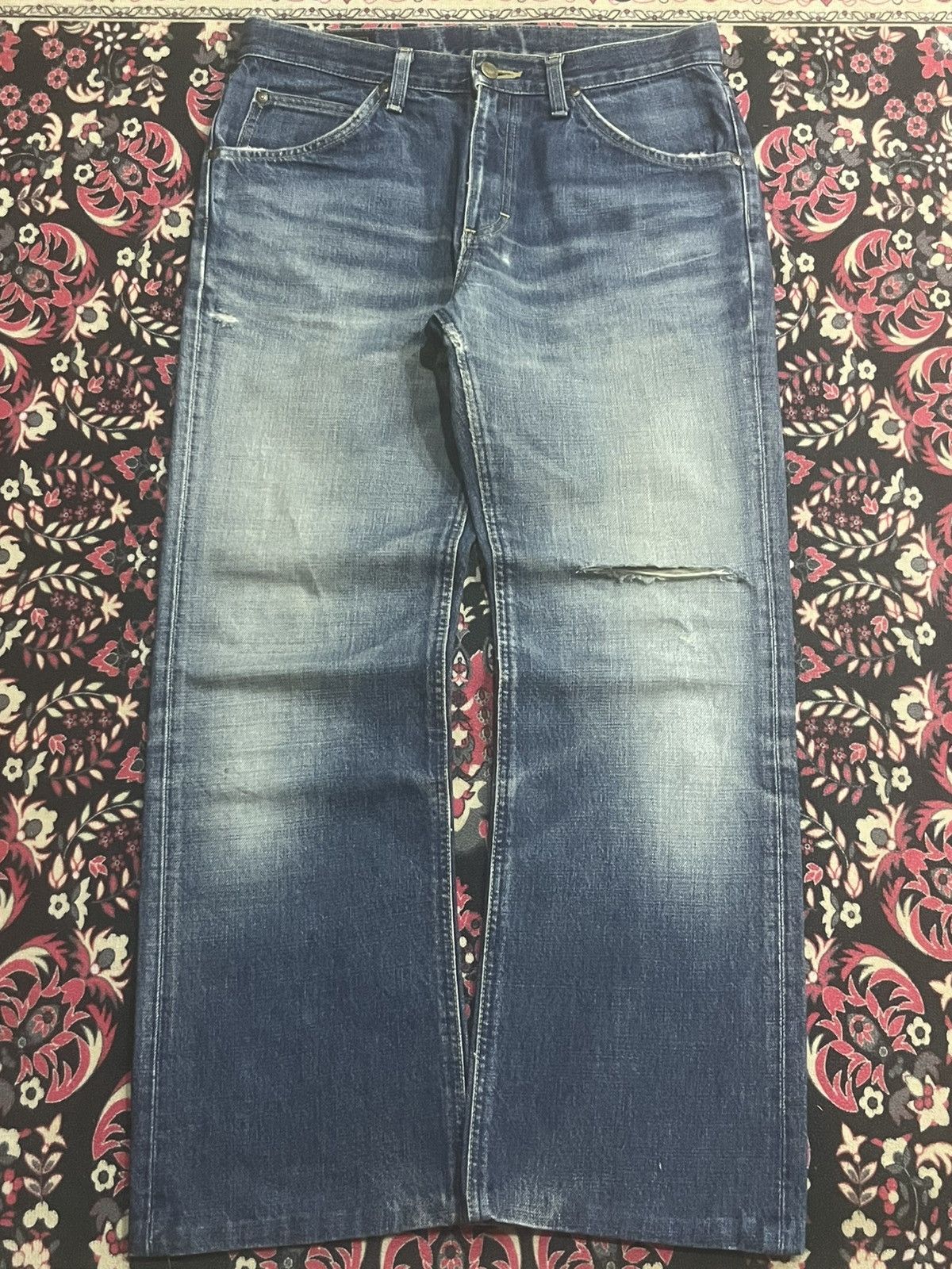 Lee Vintage Lee Riders Sanforized Faded Blue Ripped Flare Jeans Size US 31 - 1 Thumbnail