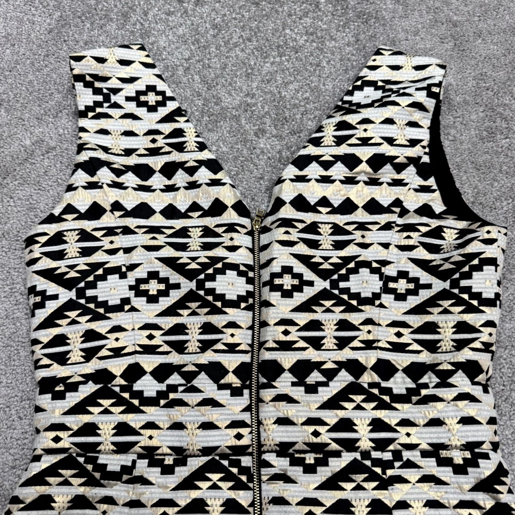 Vintage VINTAGE not FRNCH Paris Geometric Aztec Mini Shift Dress Womens Large Gold Black Sleeveless Size L / US 10 / IT 46 - 6 Thumbnail