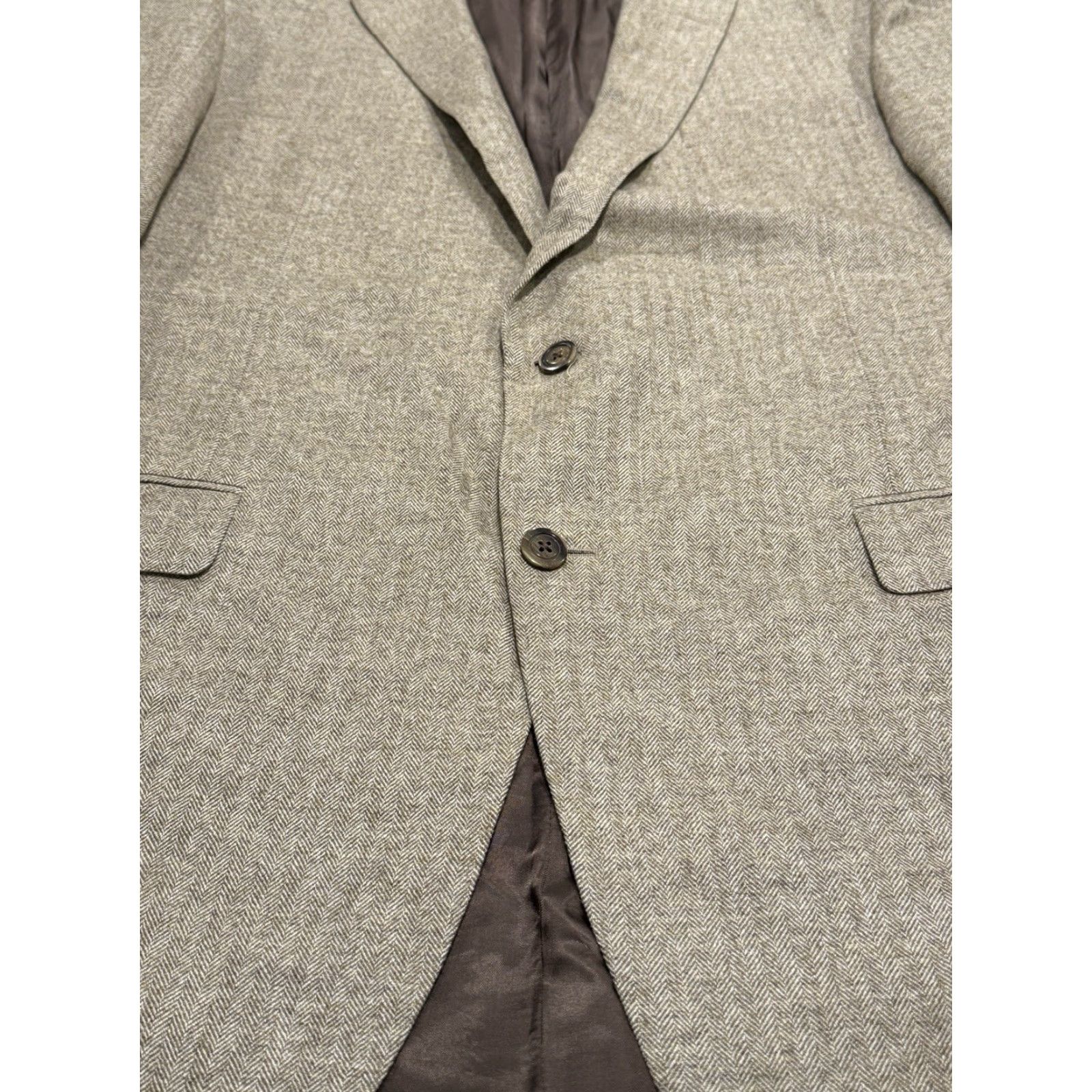 Vintage Loro Piana SAMUELSOHN Tan Herringbone Cashmere Silk Blazer 46 Long Mens Size 46R - 7 Thumbnail