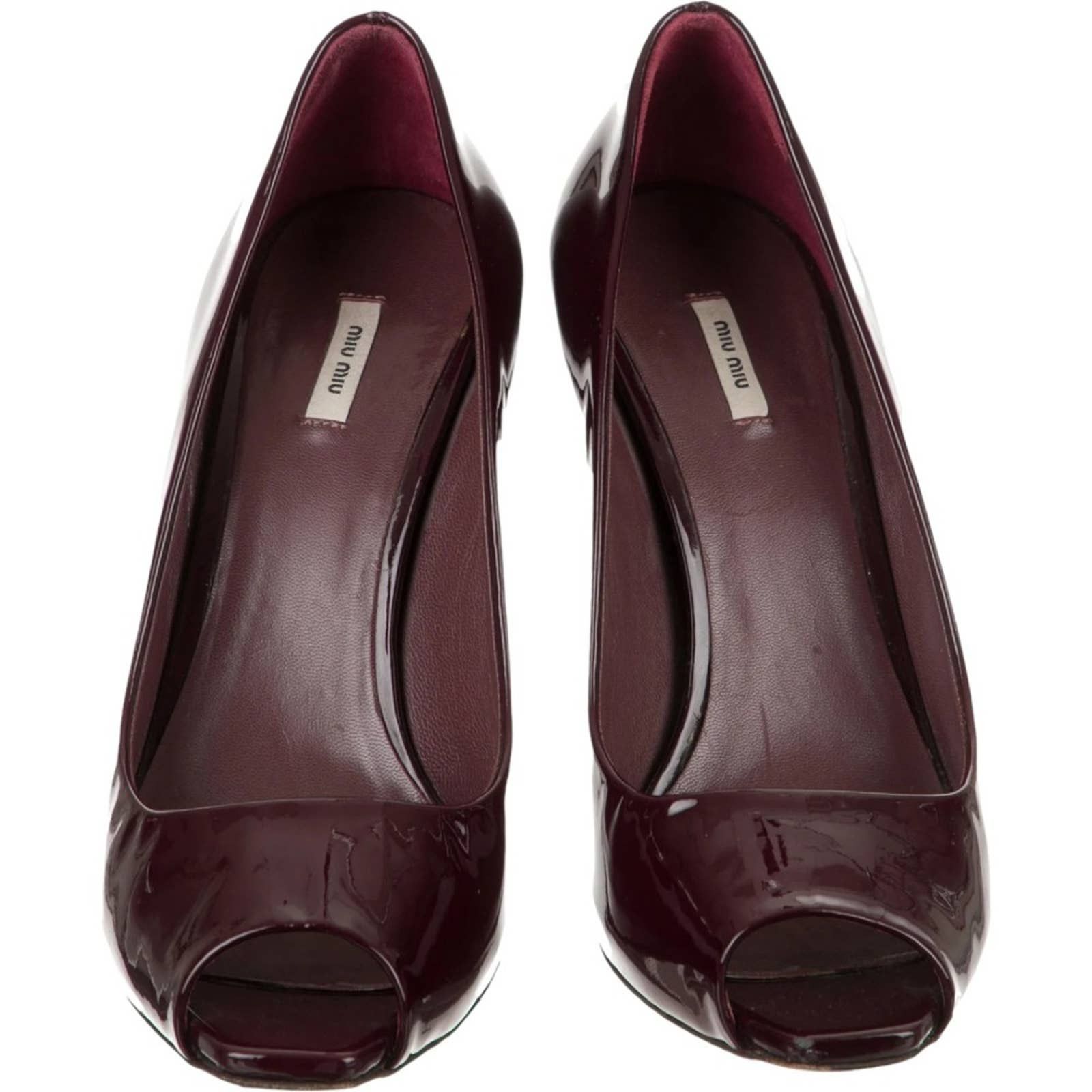 MIU MIU Burgandy Patent Leather Peep-Toe Pumps Size IT37