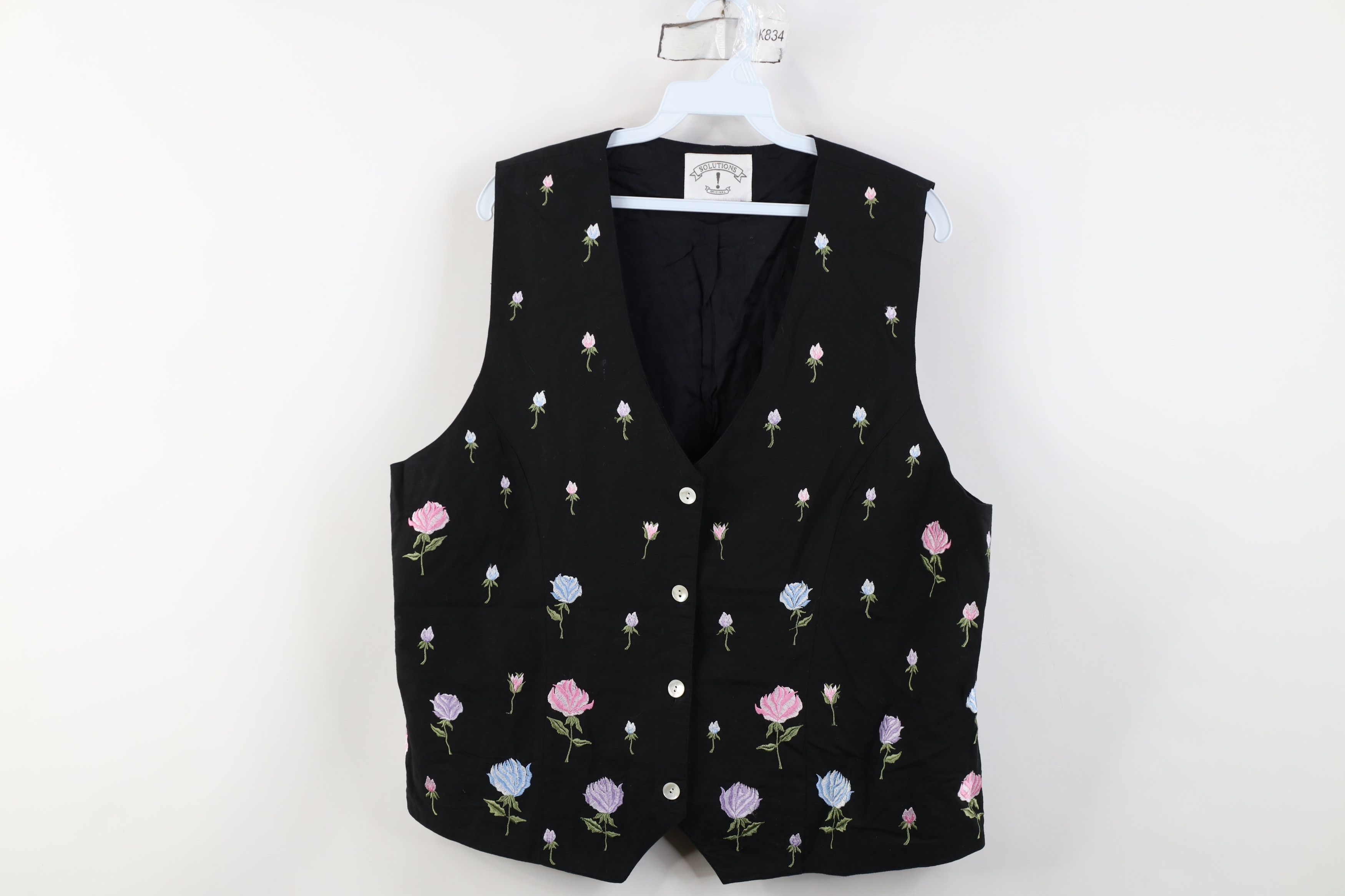 Vintage Vintage 90s Streetwear Embroidered Flower Button Vest Jacket Size L / US 10 / IT 46 - 1 Thumbnail