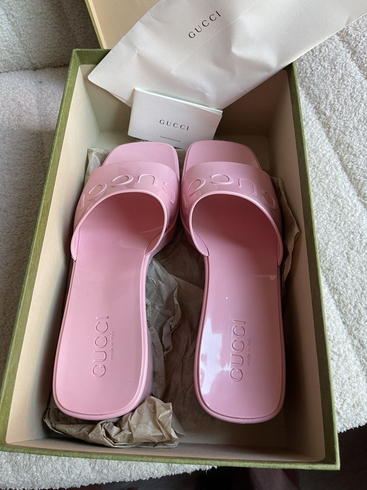 Gucci GUCCI Pink Rubber Slide Heeled Sandals Size 9 Size US 9 / IT 39 - 3 Thumbnail