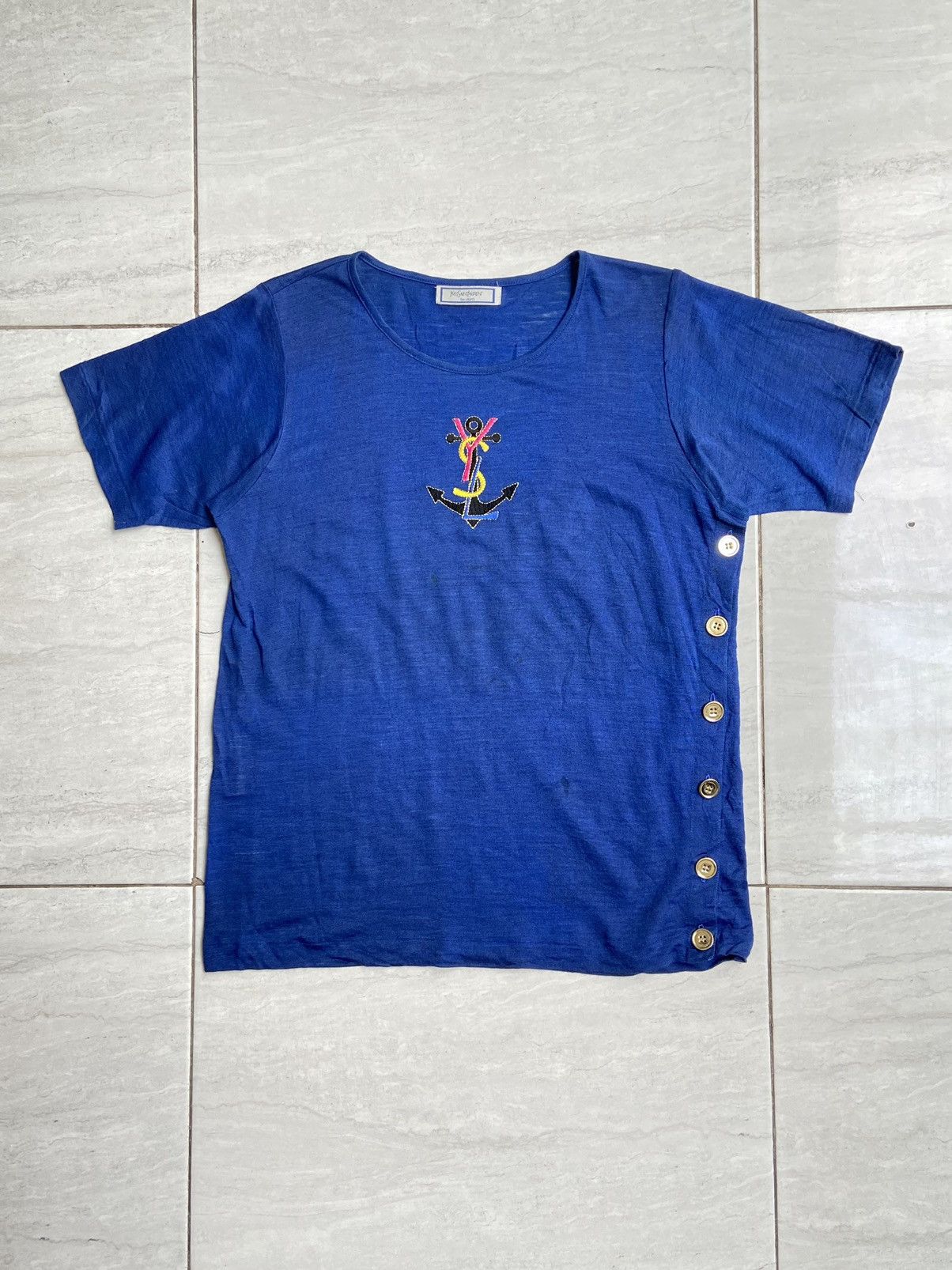Yves Saint Laurent Yves Saint Laurent Blue T-shirt Size US S / EU 44-46 / 1 - 1 Thumbnail