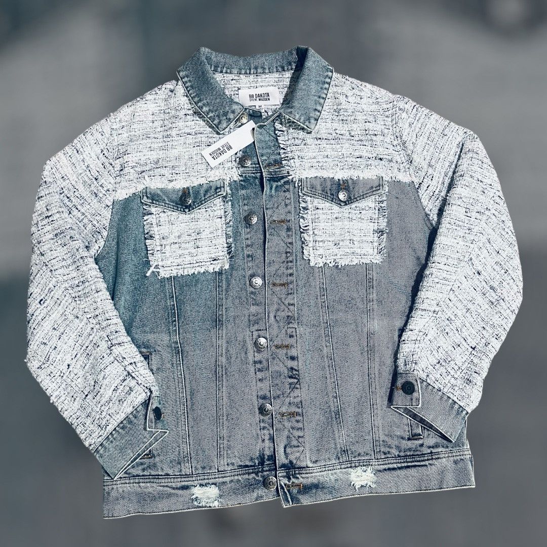 Steve Madden BB Dakota by Steve Madden Denim Tweed Trucker Jacket NWT Size US M / EU 48-50 / 2 - 1 Thumbnail