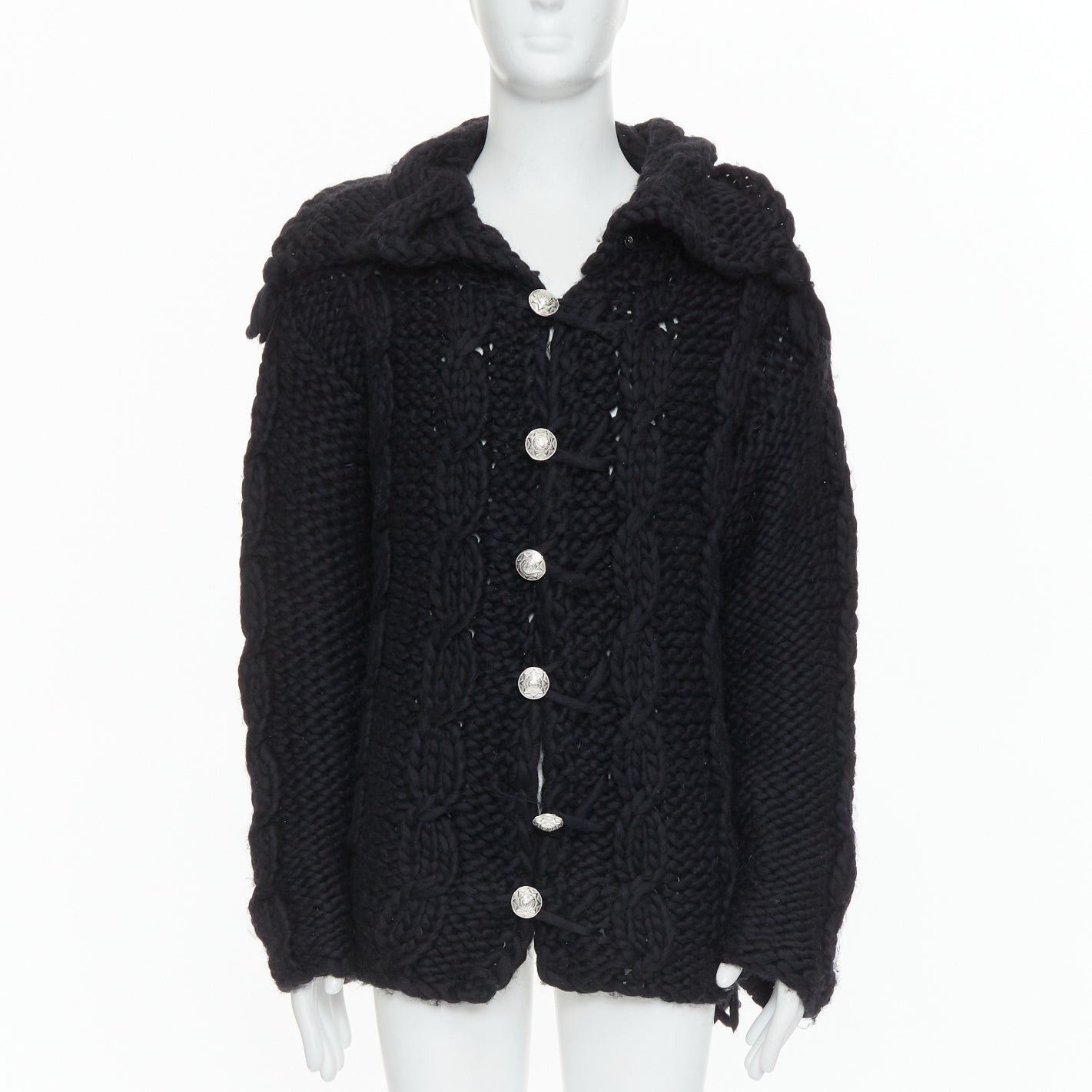 Dolce & Gabbana DOLCE GABBANA D&G Vintage black wool chunky cable knit cardigan S Size US S / EU 44-46 / 1 - 1 Thumbnail