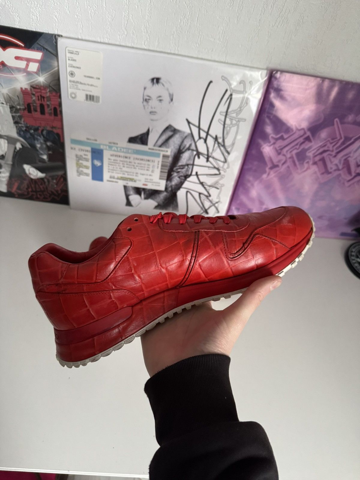 Louis Vuitton Louis Vuitton Red Crocodile Embossed Leather Sneakers Luxury Size US 7.5 / EU 40-41 - 11 Thumbnail
