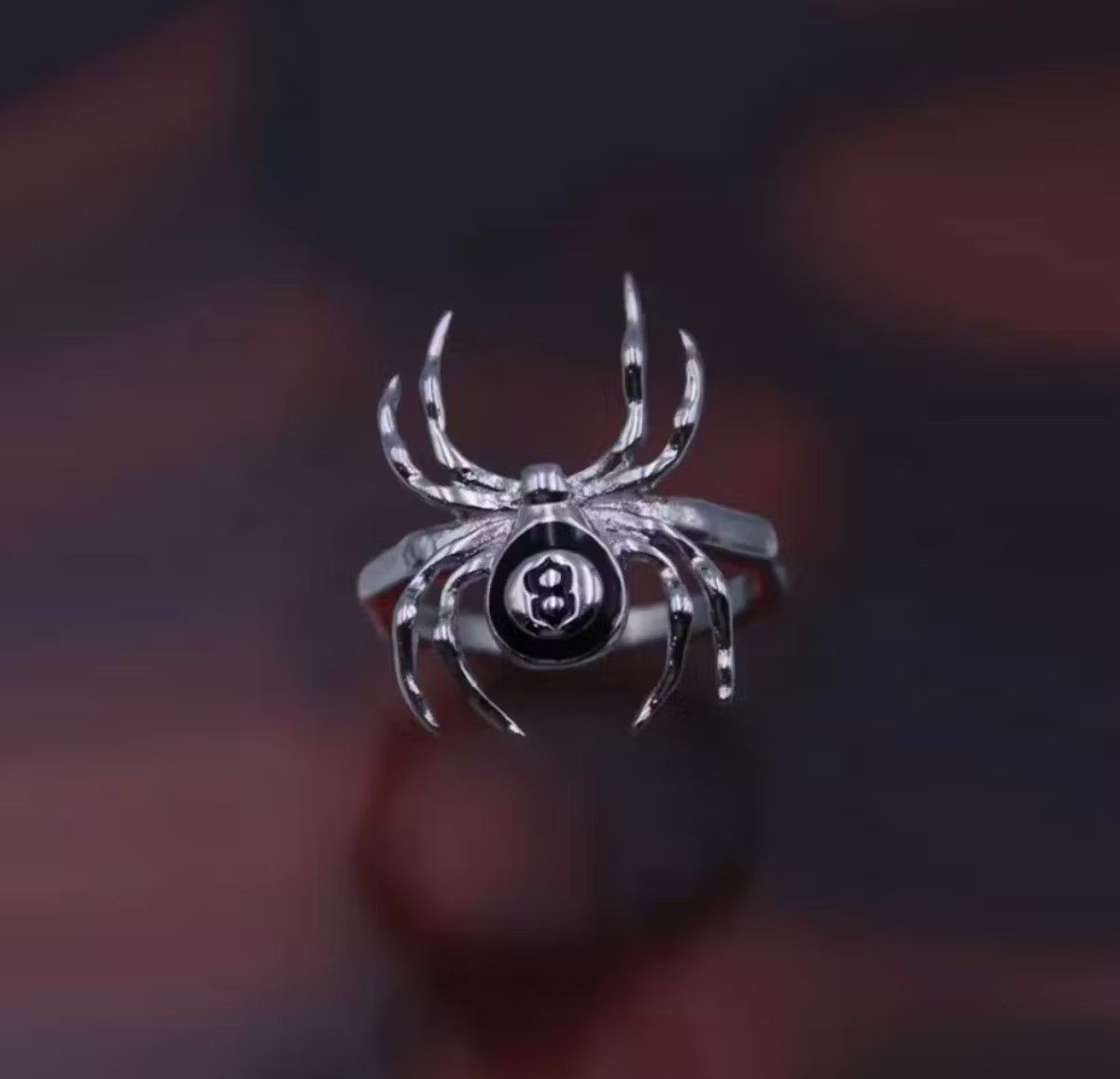 Jewelry × Vintage 8 Ball Spider Ring Player Chrome Silver Billiards Eight Size ONE SIZE - 3 Thumbnail