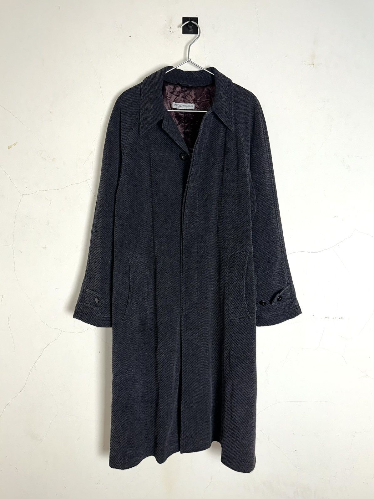 Emporio Armani 90s Herringbone Belted Coat Size US L / EU 52-54 / 3 - 2 Thumbnail