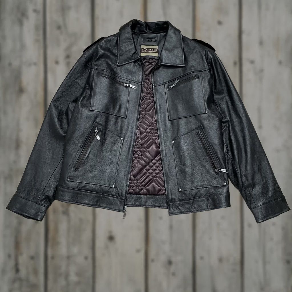 Vintage VTG Excelled Men’s Leather Jacket Full Zip Lined Biker Bomber Coat 90s Black L Men’s Jacket Size US L / EU 52-54 / 3 - 1 Thumbnail