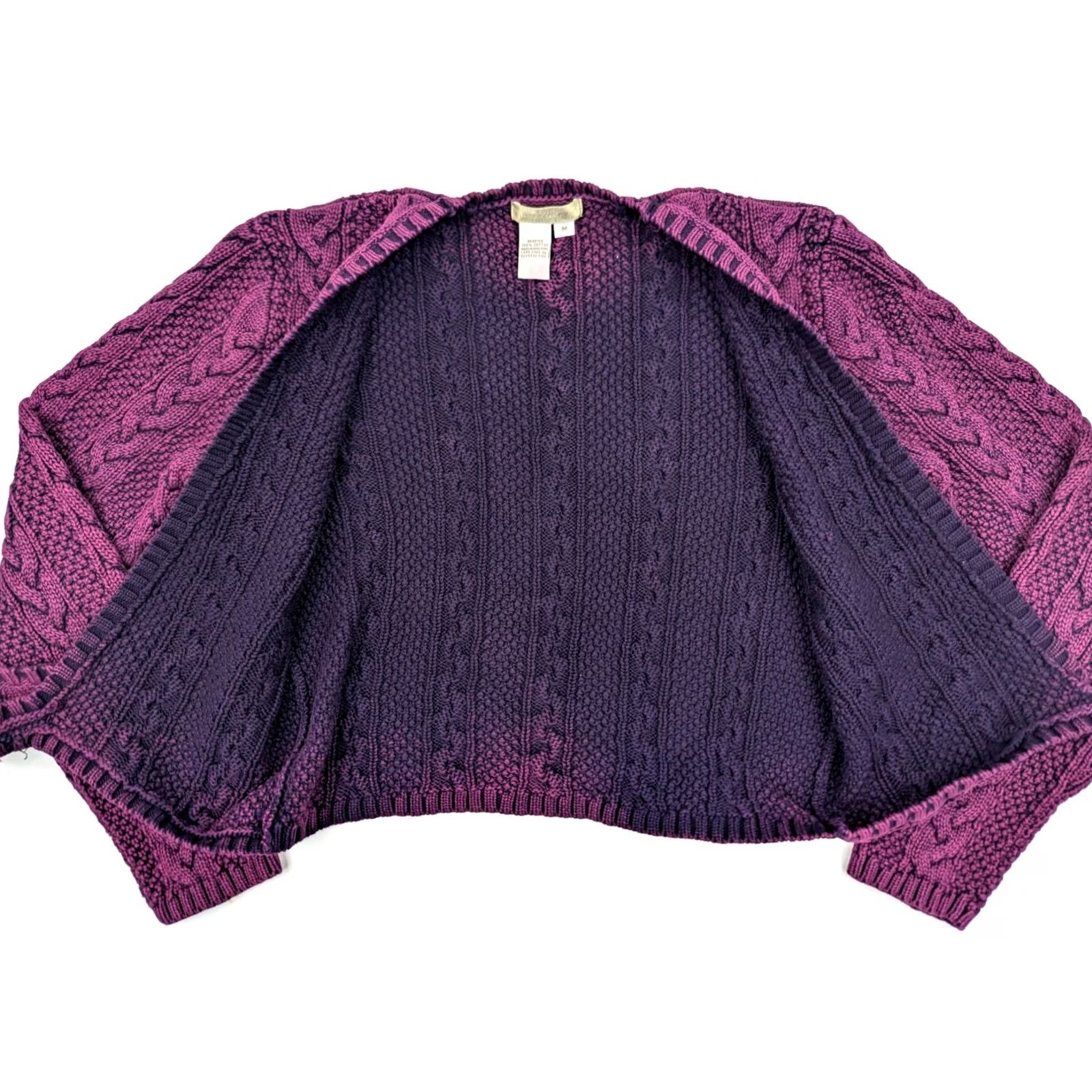 The Territory Ahead Territory Ahead Cardigan Women M Plum Purple Cable Knit Tie Front Front Open Knit Sweater Size M / US 6-8 / IT 42-44 - 5 Thumbnail