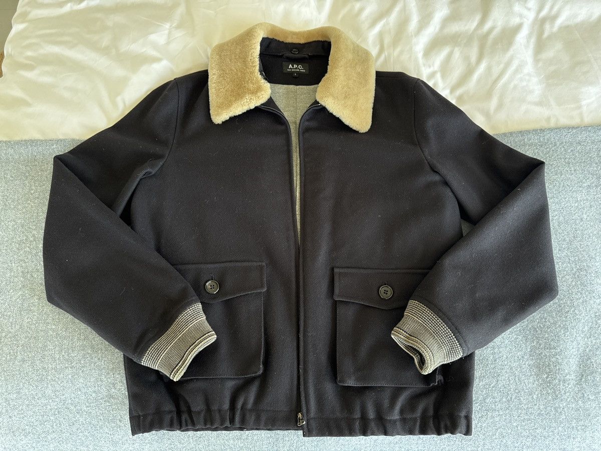 A.P.C. A.P.C. Black Wool Bomber Jacket – Shearling Collar Size US L / EU 52-54 / 3 - 1 Thumbnail