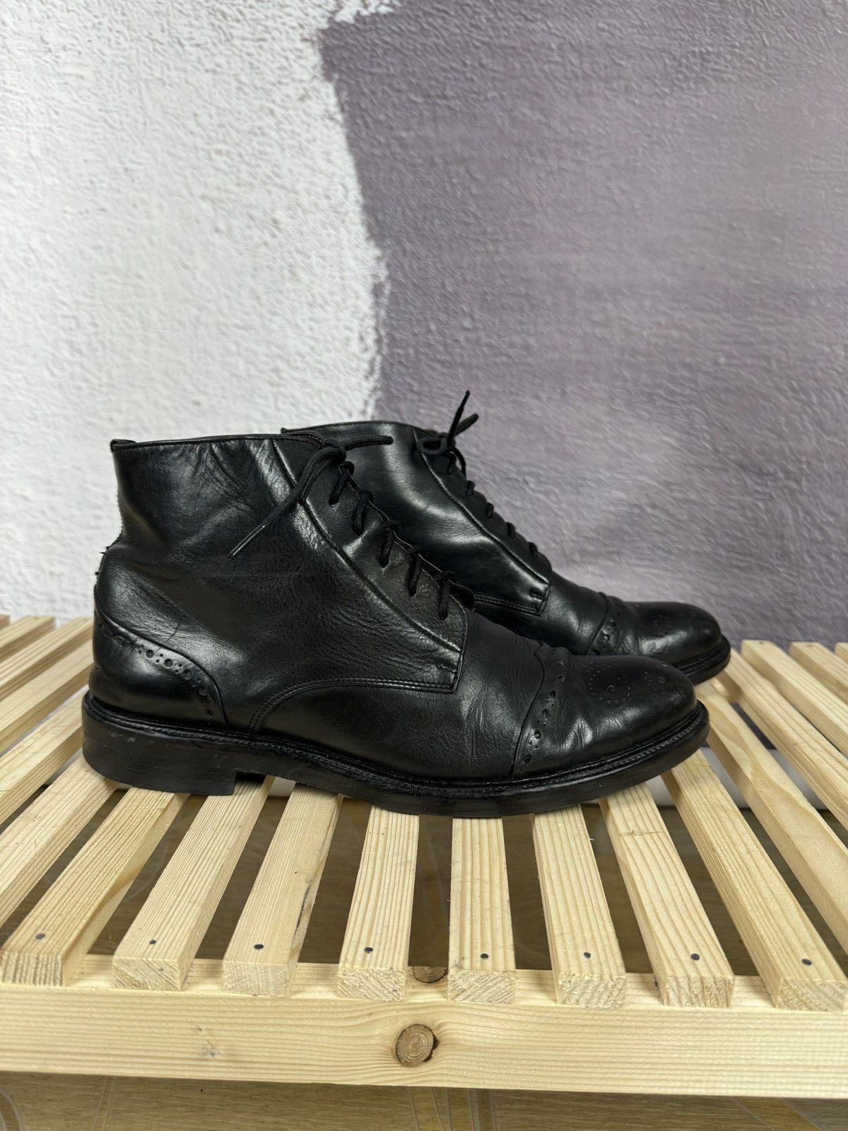 Other Hundred 100 black leather brogue oxford casual boots shoes Size US 12 / EU 45 - 3 Thumbnail