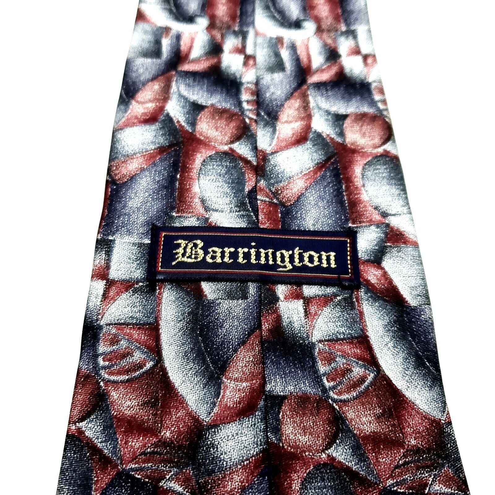 Vintage Barrington Silk Tie Gray Reddish Brown Wide Abstract Print Size ONE SIZE - 3 Thumbnail