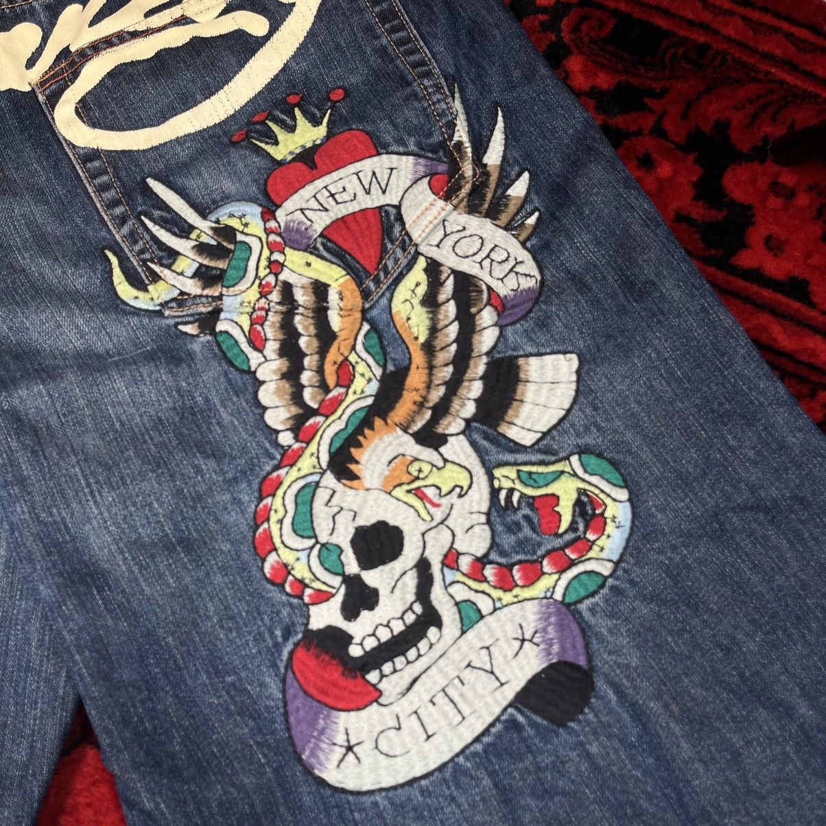 Ed Hardy Ed Hardy Denim Y2K Shorts NYC Skull Snake Tattoo Embroidery Size US 36 / EU 52 - 7 Thumbnail