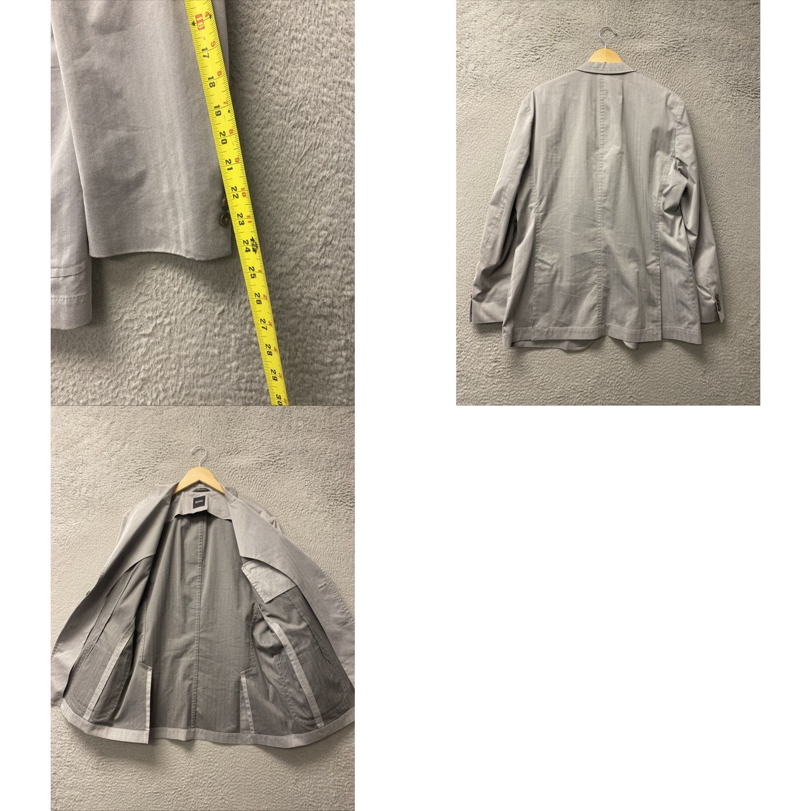 Hugo Boss HUGO BOSS Mens Slim Fit Suit Jacket Gray 42R / 148-2 Cotton Polyester Regular Two-Button Chest 43 in Light Gray Size 42R - 9 Thumbnail