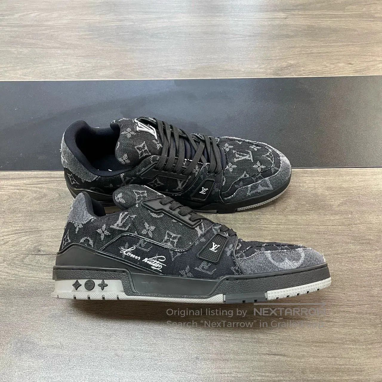 Louis Vuitton LV Trainer Black Denim Sneakers Size 44. Size US 10 / EU 43 - 4 Thumbnail