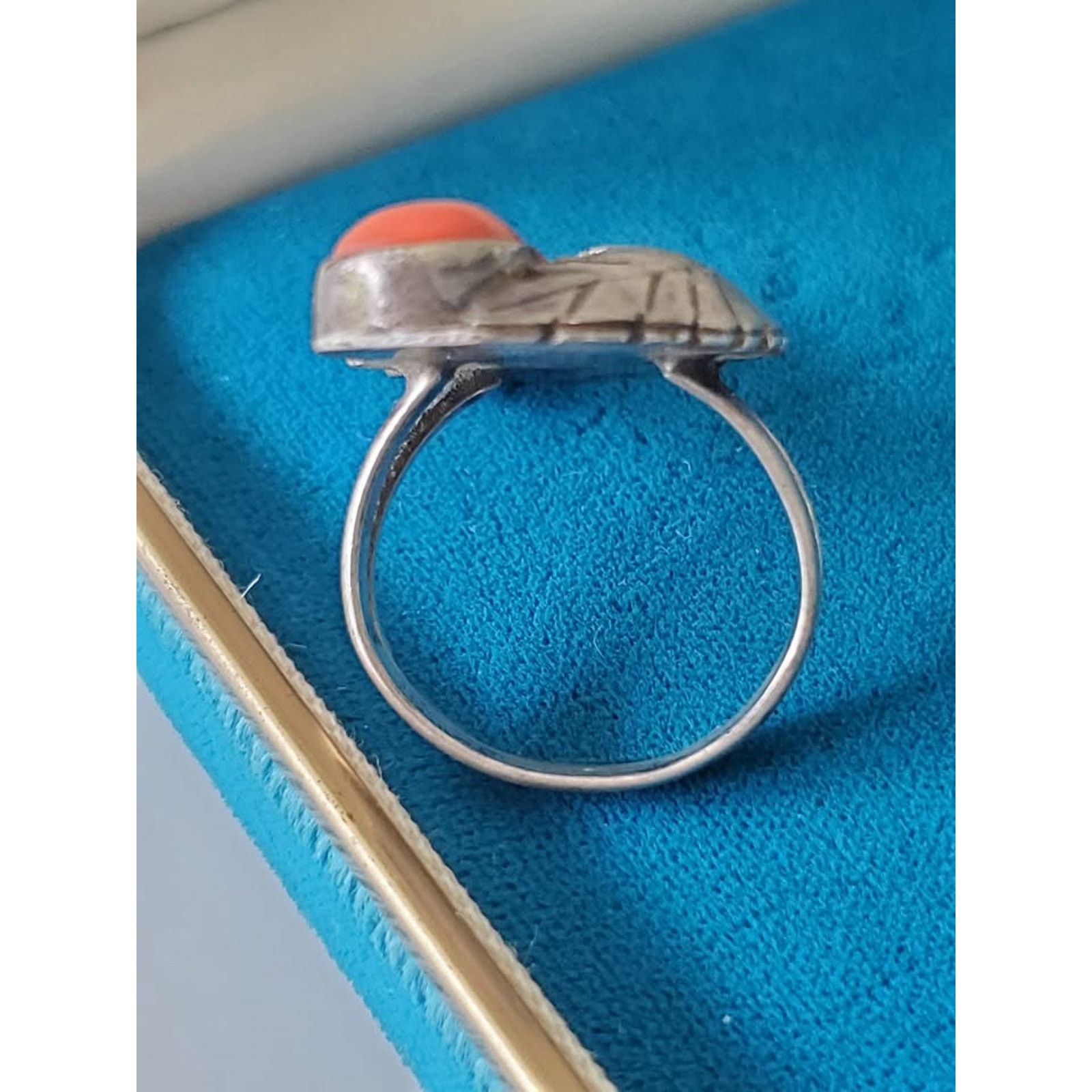 Other Vintage Turquoise and Coral Leaf Sterling Silver Ring Size ONE SIZE - 4 Thumbnail