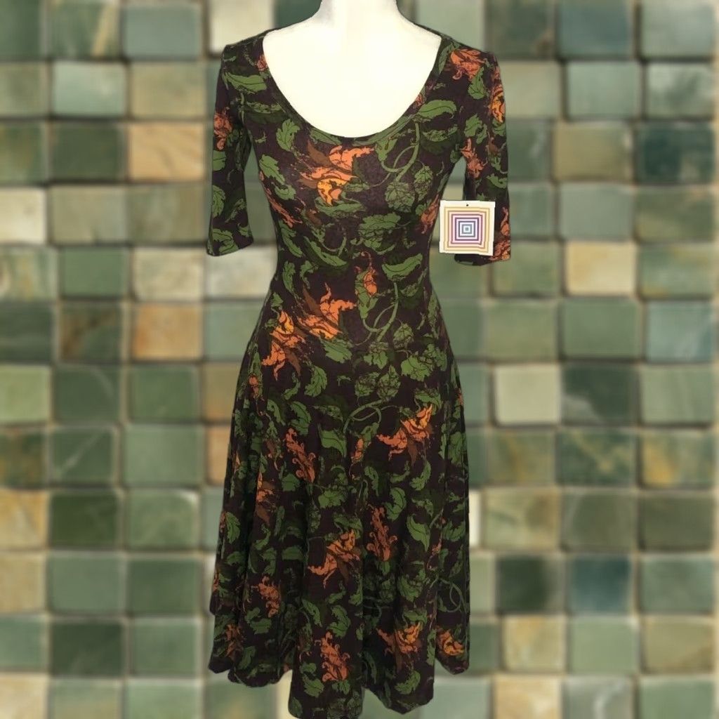 Vintage Lula Roe Nicole Dress Women XXS Floral Spandex Short Sleeve Fit &  Flare | Grailed