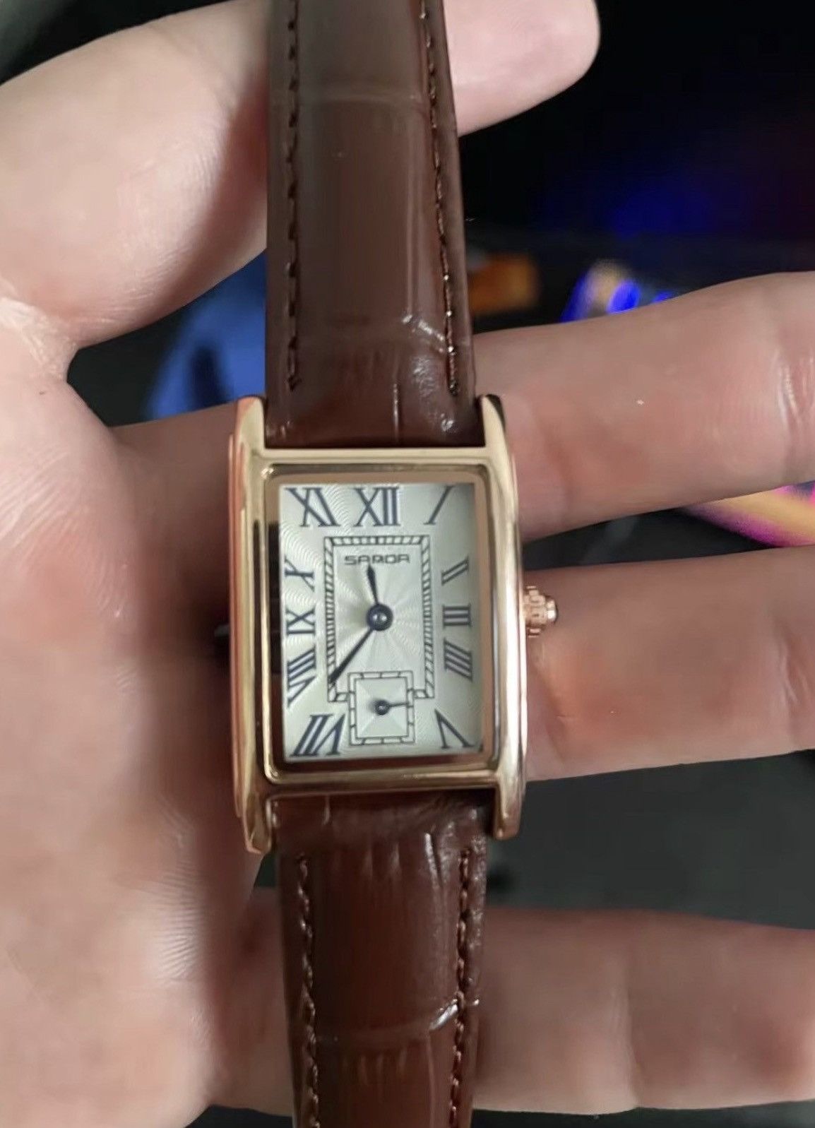 Jewelry RECTANGULAR Watch - Roman Numeral Dial - Embossed Leather Size ONE SIZE - 1 Thumbnail