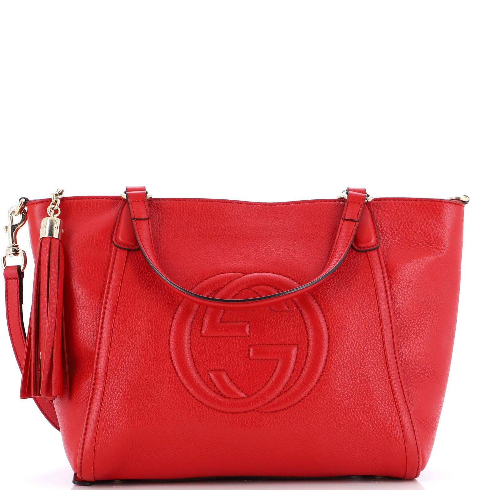 image of Gucci Soho Convertible Top Handle Bag Leather Small in Red, Women's