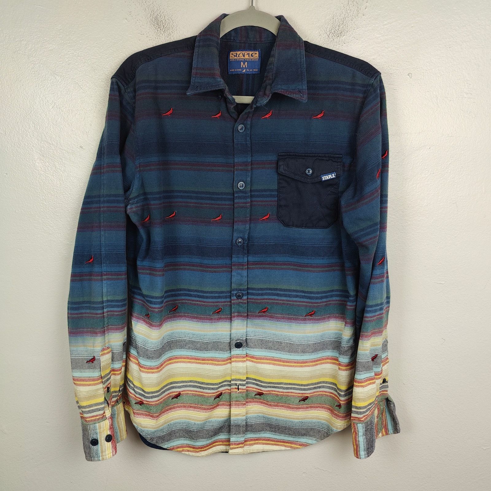 Staple Staple Andres Dip Button Up Shirt Mens Medium Pigeon Size US M / EU 48-50 / 2 - 1 Thumbnail