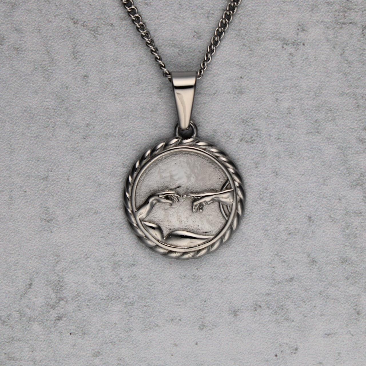 Jewelry Silver Creation of Adam Pendant Chain Necklace Size ONE SIZE - 1 Thumbnail