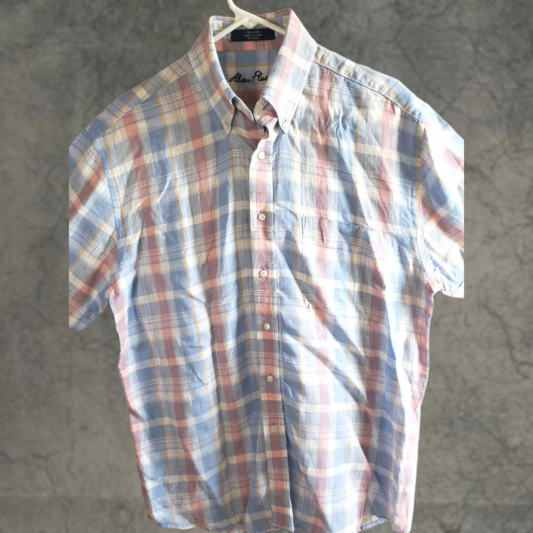 Vintage VINTAGE Alan Flusser 100% Linen Shirt Mens M Blue-Pink Plaid Short Sleeve Button Up Size US M / EU 48-50 / 2 - 1 Thumbnail